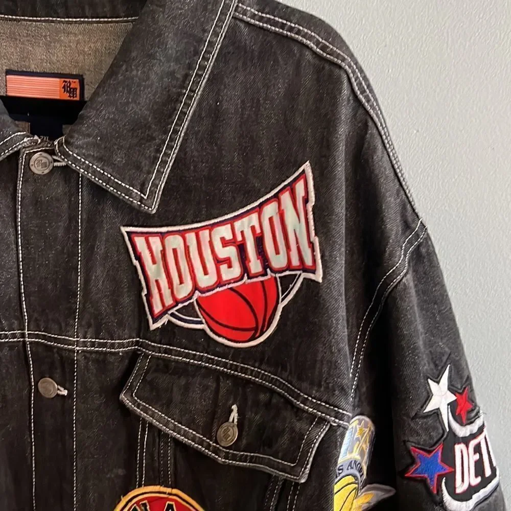 Men’s Regal Wear 2XL Vintage NBA Basketball black denim jean jacket ~ RARE!